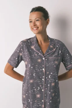 Women'secret Pijama camisero 100% algodón estampado astral gris Best