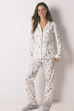 Women'secret Pijama camisero 100% algodón Snoopy blanco Clearance