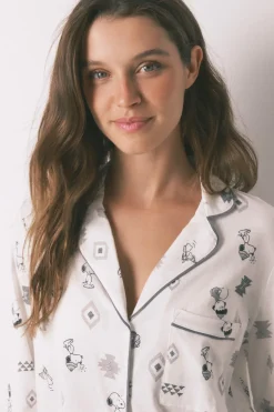 Women'secret Pijama camisero 100% algodón Snoopy blanco Clearance
