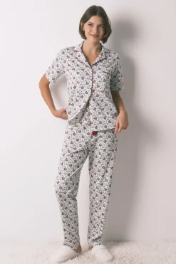 Women'secret Pijama camisero algodón estampado flores marfil New