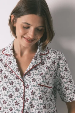 Women'secret Pijama camisero algodón estampado flores marfil New