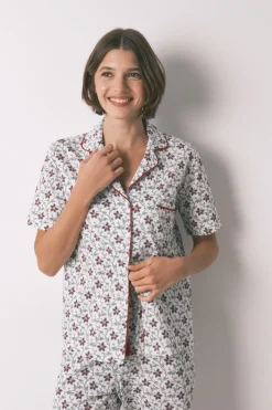 Women'secret Pijama camisero algodón estampado flores marfil New