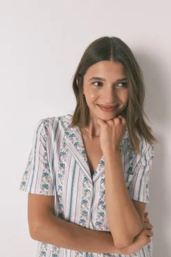 Women'secret Pijama camisero Capri 100% algodón rayas marfil Sale