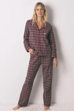 Women'secret Pijama camisero cuadros 100% algodón azul Online