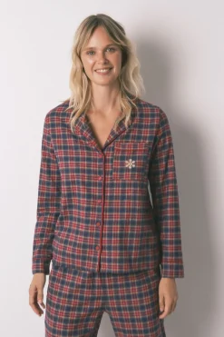 Women'secret Pijama camisero cuadros 100% algodón azul Online