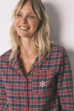 Women'secret Pijama camisero cuadros 100% algodón azul Online