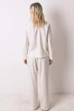 Women'secret Pijama camisero franela algodón blanco print cuadros marfil Best