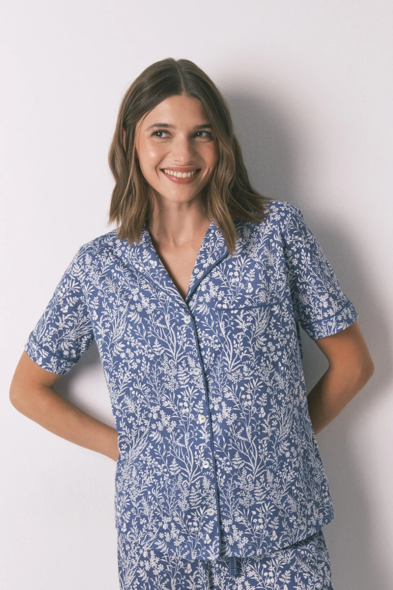 Women'secret Pijama camisero largo 100% algodón print flores azul Sale