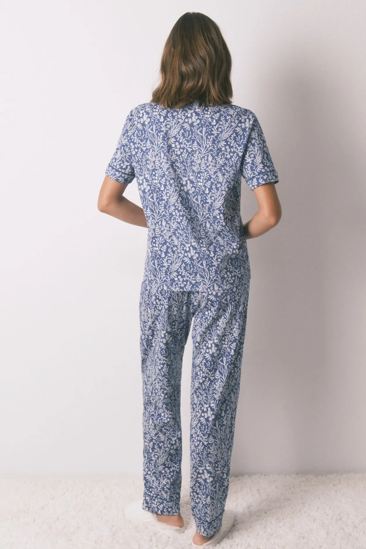Women'secret Pijama camisero largo 100% algodón print flores azul Sale