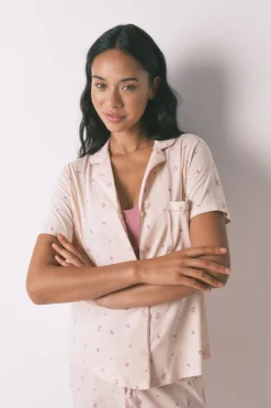 Women'secret Pijama camisero largo 100% algodón flores rosa Hot