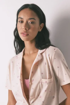 Women'secret Pijama camisero largo 100% algodón flores rosa Hot