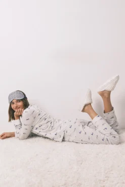 Women'secret Pijama camisero largo 100% algodón print casitas gris Best