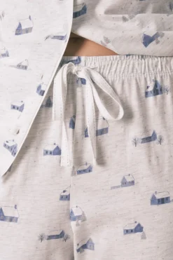 Women'secret Pijama camisero largo 100% algodón print casitas gris Best