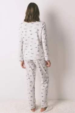 Women'secret Pijama camisero largo 100% algodón print casitas gris Best