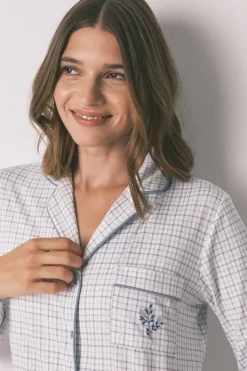 Women'secret Pijama camisero largo cuadros efecto brillo azul Hot