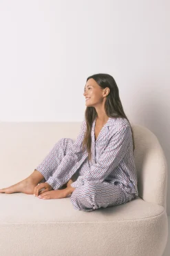 Women'secret Pijama camisero largo satén print geométrico burdeos Outlet