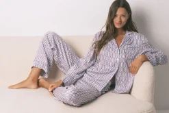 Women'secret Pijama camisero largo satén print geométrico burdeos Outlet