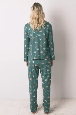 Women'secret Pijama camisero perritos 100% algodón verde