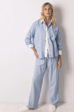 Women'secret Pijama camisero rayas 100% algodón azul Sale