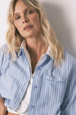 Women'secret Pijama camisero rayas 100% algodón azul Sale