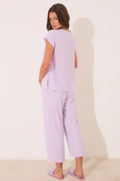 Women'secret Pijama Capri canalé viscosa morado/lila Discount