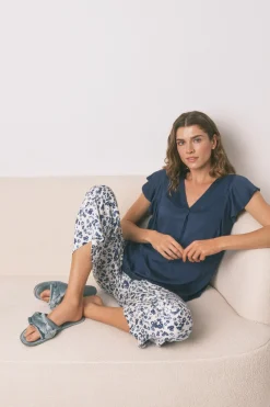 Women'secret Pijama Capri viscosa floral azul estampado New