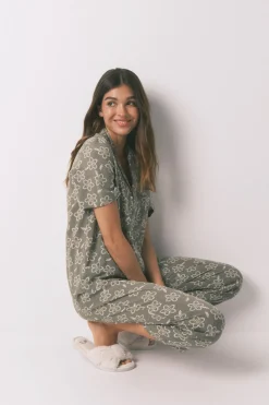 Women'secret Pijama Capri viscosa flores kaki Best