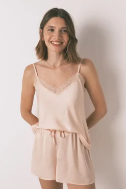 Women'secret Pijama corto satén encaje rosa Best