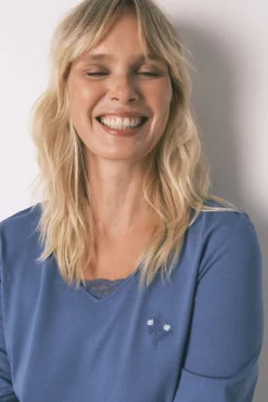 Women'secret Pijama largo 100% algodón print flores azul Best