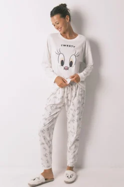 Women'secret Pijama largo 100% algodón blanco Piolín marfil Sale