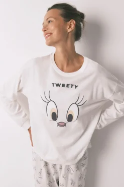 Women'secret Pijama largo 100% algodón blanco Piolín marfil Sale