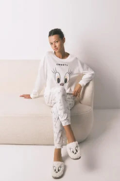 Women'secret Pijama largo 100% algodón blanco Piolín marfil Sale