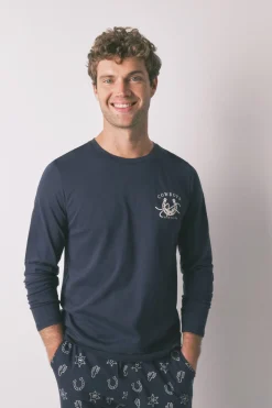 Women'secret Pijama largo 100% algodón country azul Outlet