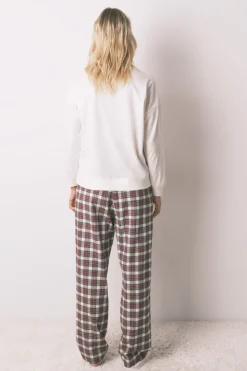 Women'secret Pijama largo 100% algodón cuadros marfil Sale