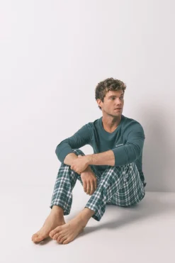 Women'secret Pijama largo 100% algodón cuadros verde Clearance