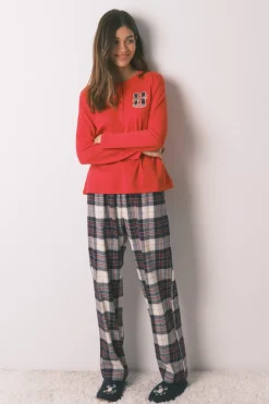 Women'secret Pijama largo 100% algodón estampado cuadros 