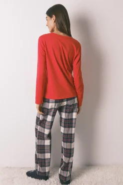 Women'secret Pijama largo 100% algodón estampado cuadros 