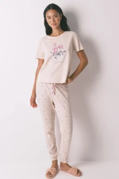 Women'secret Pijama largo 100% algodón flores rosa