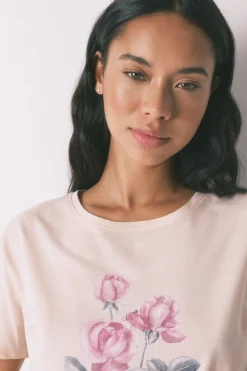 Women'secret Pijama largo 100% algodón flores rosa