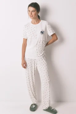 Women'secret Pijama largo 100% algodón patchwork Mafalda marfil Clearance