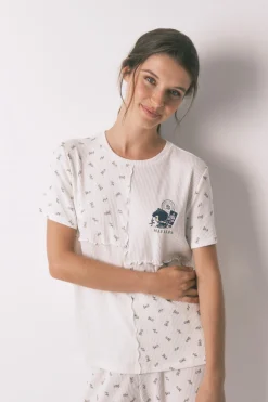 Women'secret Pijama largo 100% algodón patchwork Mafalda marfil Clearance