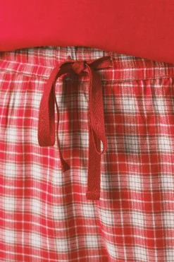 Women'secret Pijama largo 100% algodón cuadros Snoopy rojo Best