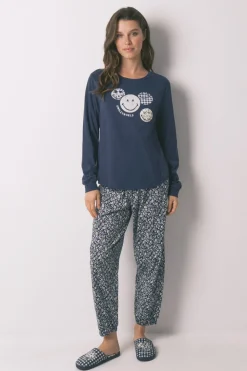 Women'secret Pijama largo 100% algodón SmileyWorld® azul Discount