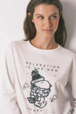 Women'secret Pijama largo 100% algodón Snoopy blanco Sale