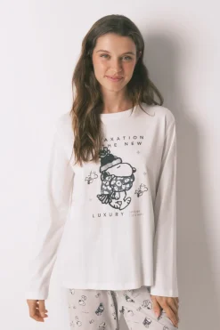 Women'secret Pijama largo 100% algodón Snoopy blanco Sale