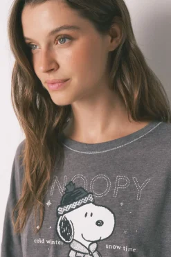 Women'secret Pijama largo 100% algodón Snoopy gris Discount