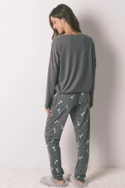 Women'secret Pijama largo 100% algodón Snoopy gris Discount