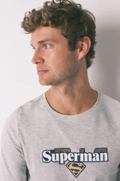 Women'secret Pijama largo 100% algodón Superman gris Best