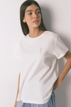 Women'secret Pijama largo algodón flores manga corta marfil Hot