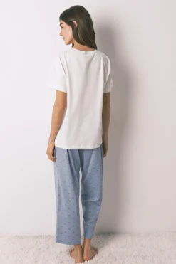 Women'secret Pijama largo algodón flores manga corta marfil Hot